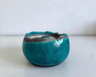 Raku ceramic bowl - Chawan - Tea bowl bowl - Blue ceramic bowl - Tea cup - Raku tea cup