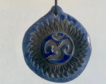 Hanging Aom symbol - Ceramic chime - Christmas tree decoration - Hanging Blue Aom symbol