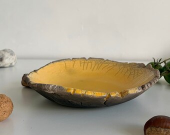 Raku dish - raku plate - orange raku bowl - raku ceramic dish - raku decorative bowl - yellow orange raku - crackled pottery