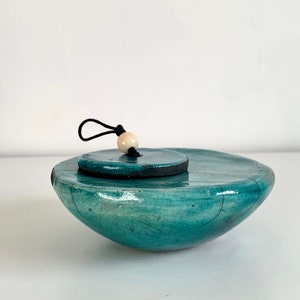 Ceramic box with lid - Blue raku ceramic box with lid - Jewellery box - Pottery box with lid