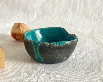 Small Raku bowl - Raku ceramic bowl - Turquoise ceramic turquoise blue little bowl