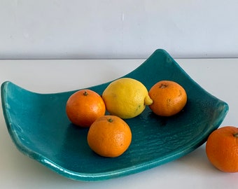 Raku ceramic plate - Raku ceramic fruit dish - Ceramic decorative blue tray - Raku blue serving dish