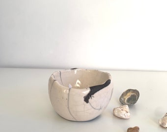 Ceramic creamy white bowl - Raku ceramic bowl - Pottery bowl black and white - Raku ceramic white cup  - Plant holder - Succulent holder