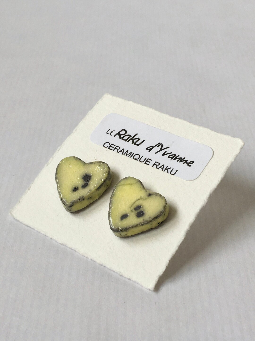 Raku Ceramic Earrings Heart Shape Yellow Raku Ceramic Etsy