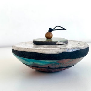 Ceramic box with lid - Blue-grey and copper raku ceramic box with lid - Jewellery box - Pottery box with lid