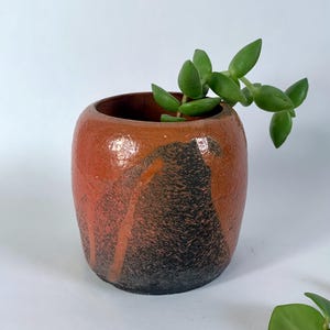 Red raku pot - Red and black ceramic plant holder - Ceramic red pot - Orange pottery bowl