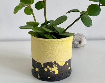 Plant holder - Succulent holder - Raku ceramic yellow and black plant holder - Succulent holder