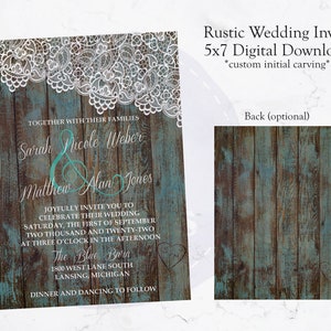 Rustic Wedding Invite - Teal - Digital Download (5x7) - Custom Design