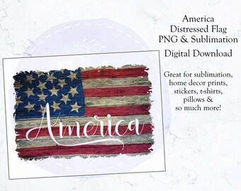 Amerika - Distressed Flag - PNG och sublimering - Digital nedladdning (8,5"x11")