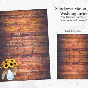 Sunflower Mason Jar Wedding Invitation - Digital Download (5x7) - Custom Design