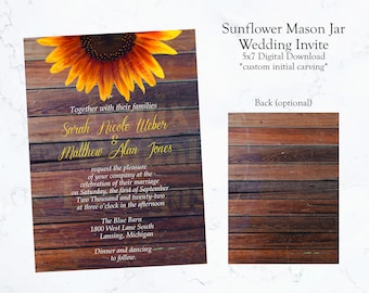 Sunflower Wedding Invitation - Digital Download (5x7) - Custom Design