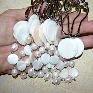 Freshwater Pearl & Shell Shower Curtain Hooks, Set of 12 - 3.5" Dangles