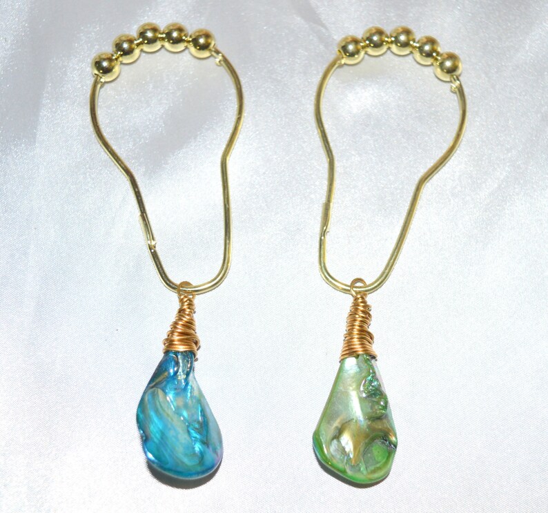 Sea Shell Shower Curtain Hooks Iridescent Aqua Blue or Green - Etsy