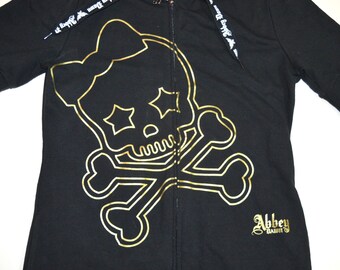Abbey Dawn Full Zip Gold Skull Black Hoodie - Short Sleeve, Avril