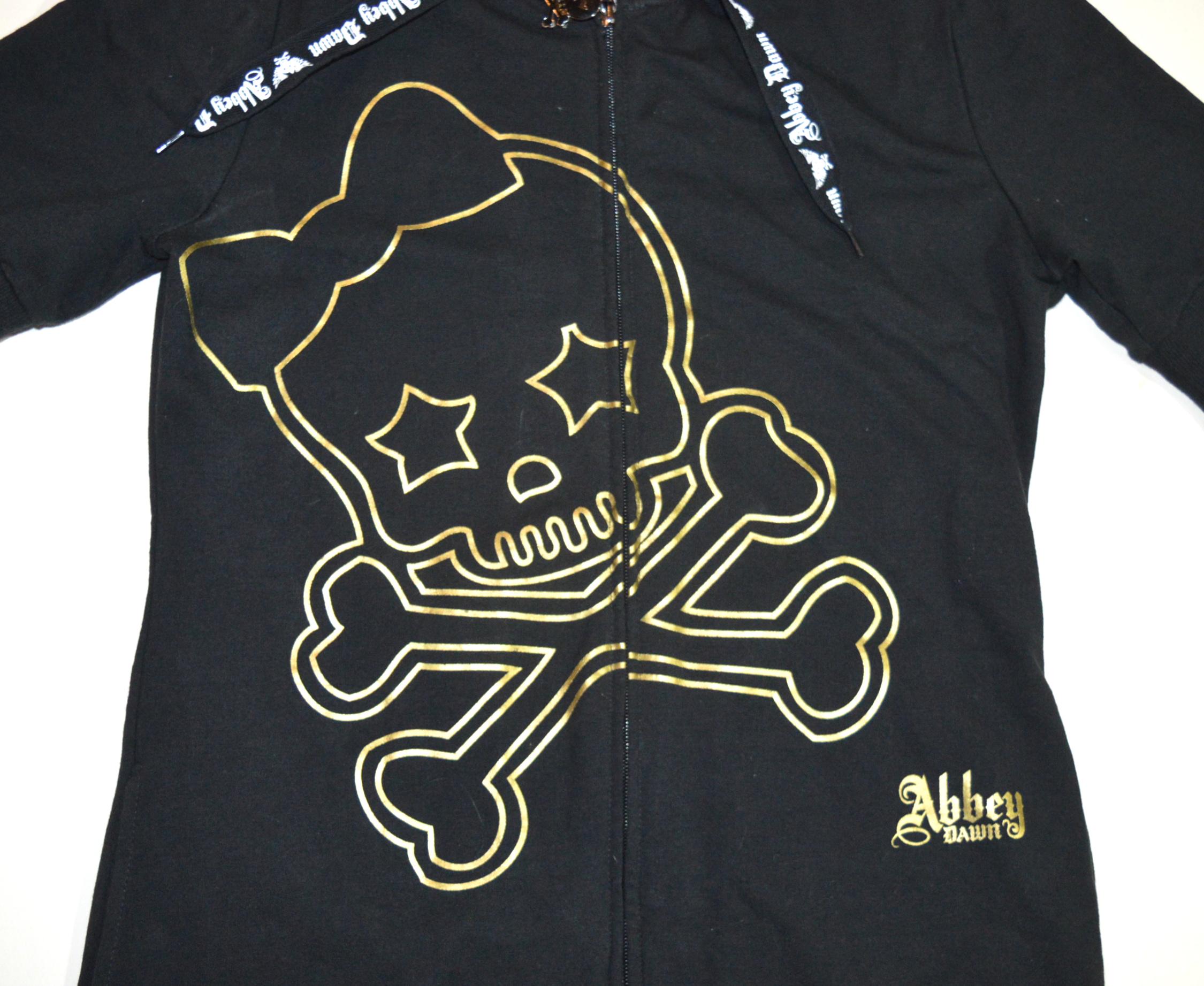 Abbey Dawn Full Zip Gold Skull Black Hoodie - Short Sleeve, Avril