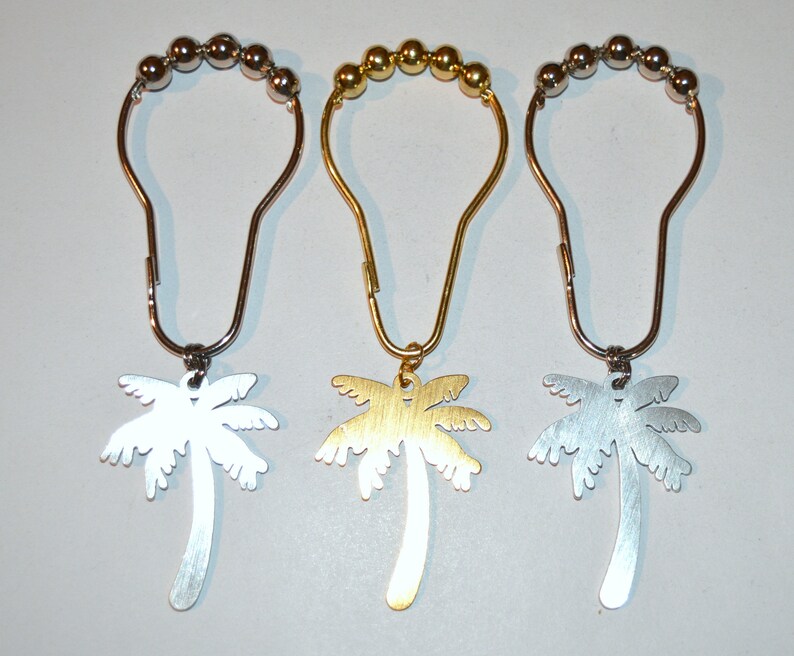 Palm Tree Shower Curtain Hooks Set of 12 Brushed Aluminum Etsy
