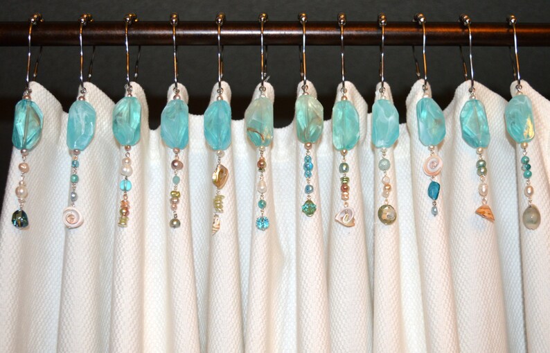 Ocean Shower Curtain Hooks Sea Green/Aqua Blue Faux Sea Glass Etsy