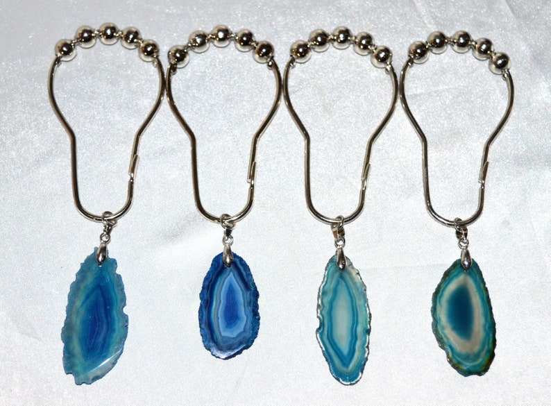 Blue Agate Shower Curtain Hooks Set Of 12 Natural Stone Etsy