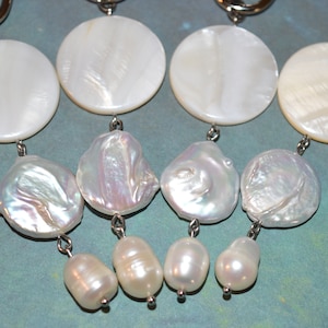 Ganchos para cortina de ducha con perlas, juego de 12 - Perlas naturales de agua dulce ovaladas y con forma de moneda