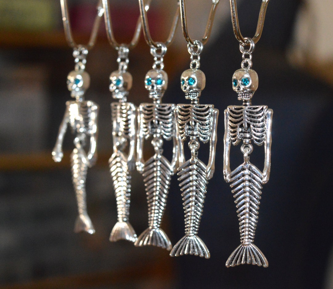 Mermaid Skeleton Shower Curtain Hooks, Silver or Bronze, Set of 12, Articulated, Rhinestone Eyes ...