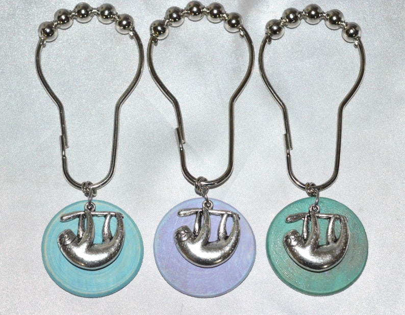 Sloth Shower Curtain Hooks Set Of 12 Silver Hanging Giant Etsy