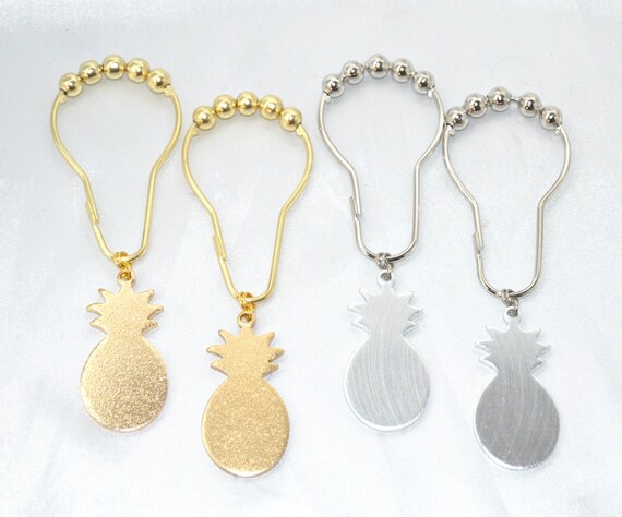 Pineapple Shower Curtain Hooks Set Of 12 Silver Or Gold Etsy