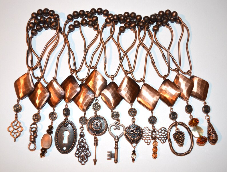 Copper Shower Curtain Hooks Set of 12 Hammered Diamond Faux Etsy