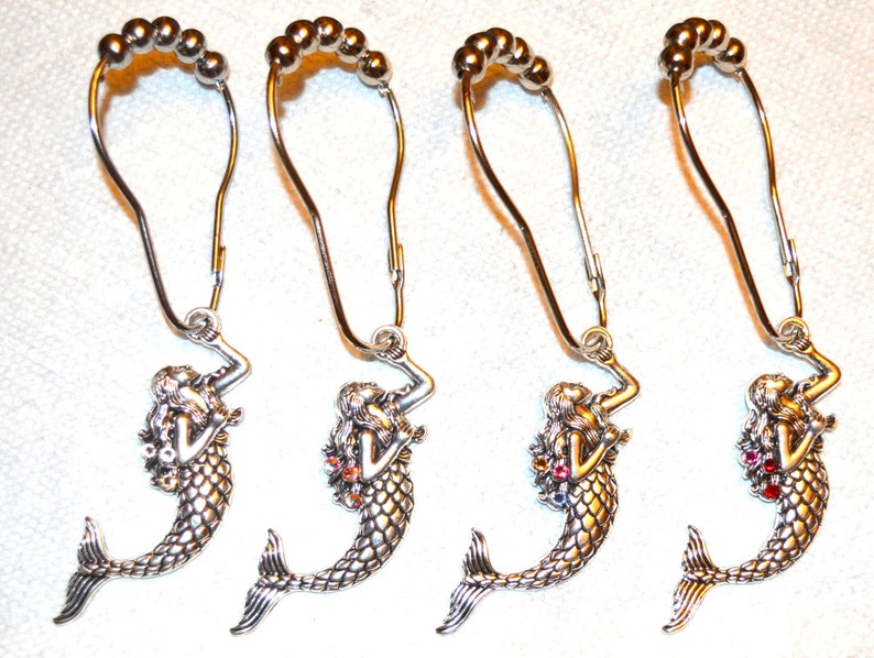 Mermaid Shower Curtain Hooks Silver & Premium Crystal Etsy