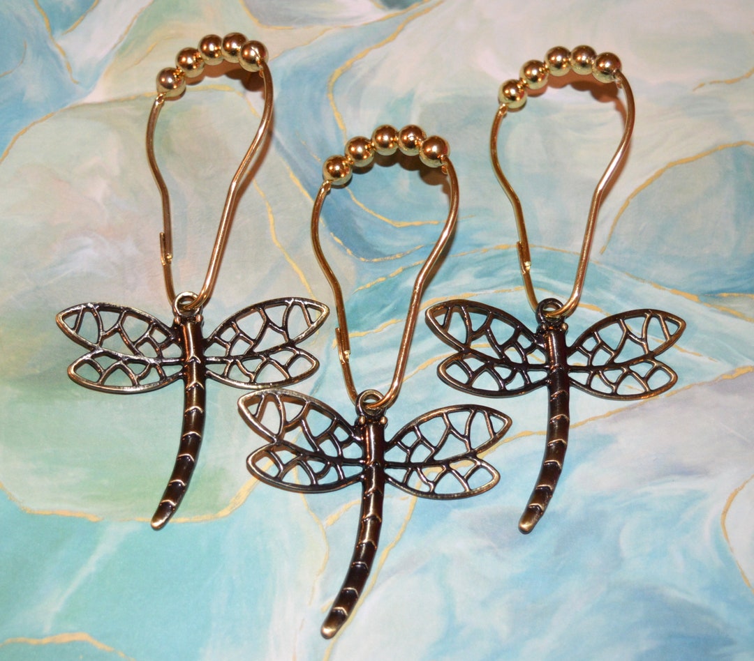 Dragonfly Shower Curtain Hooks, Antique Bronze, Oil Rubbed Bronze or