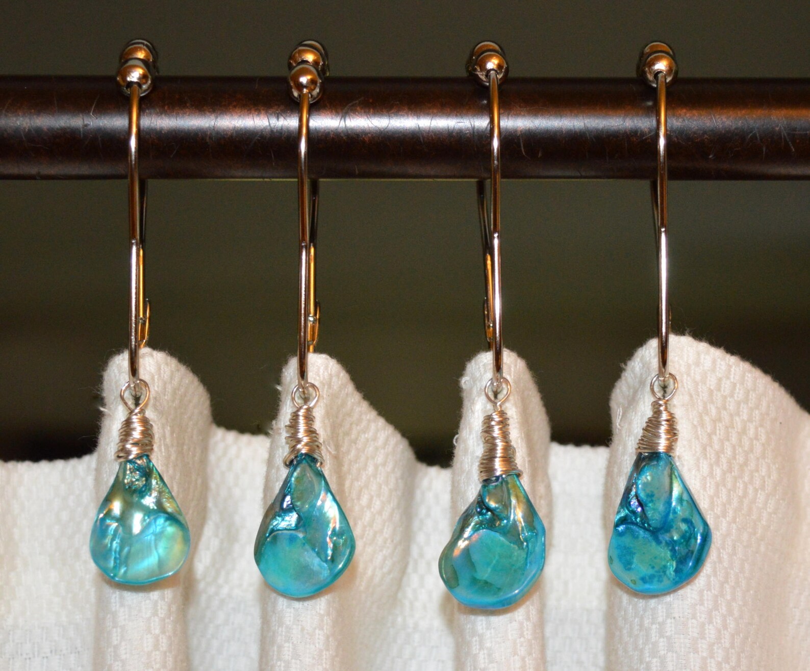 Sea Shell Shower Curtain Hooks Iridescent Aqua Blue or Green Etsy