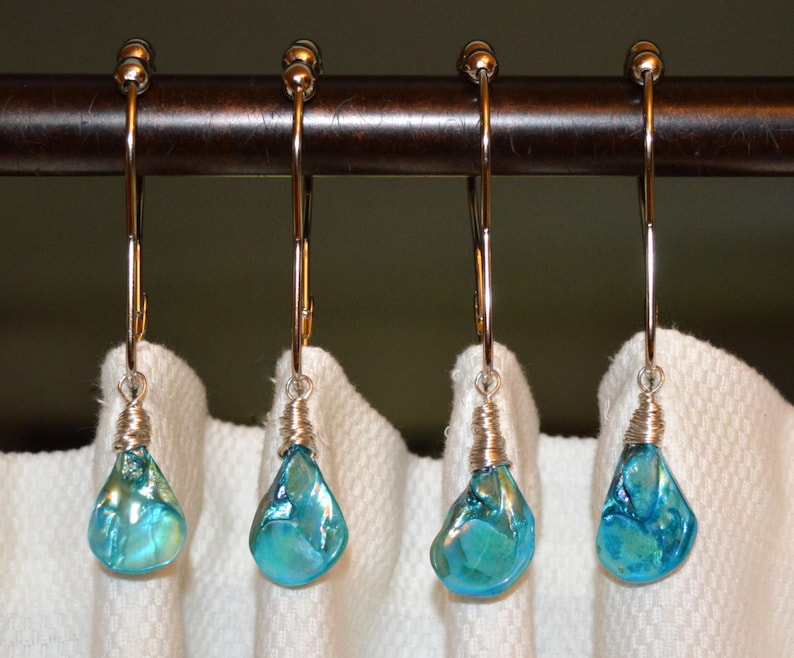 Sea Shell Shower Curtain Hooks Iridescent Aqua Blue or Green - Etsy