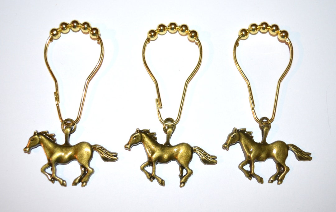 Horse Shower Curtain Hooks, Set of 12, Galloping Horse, Your Choice of Silver, Gold or Bronze