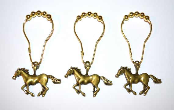 Horse Shower Curtain Hooks, Set of 12, Galloping Horse, Your Choice of Silver, Gold or Bronze, Western Southwestern Farmhouse Rodeo Decor