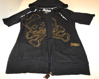 Abbey Dawn Full Zip Gold Skull Black Hoodie - Short Sleeve, Avril