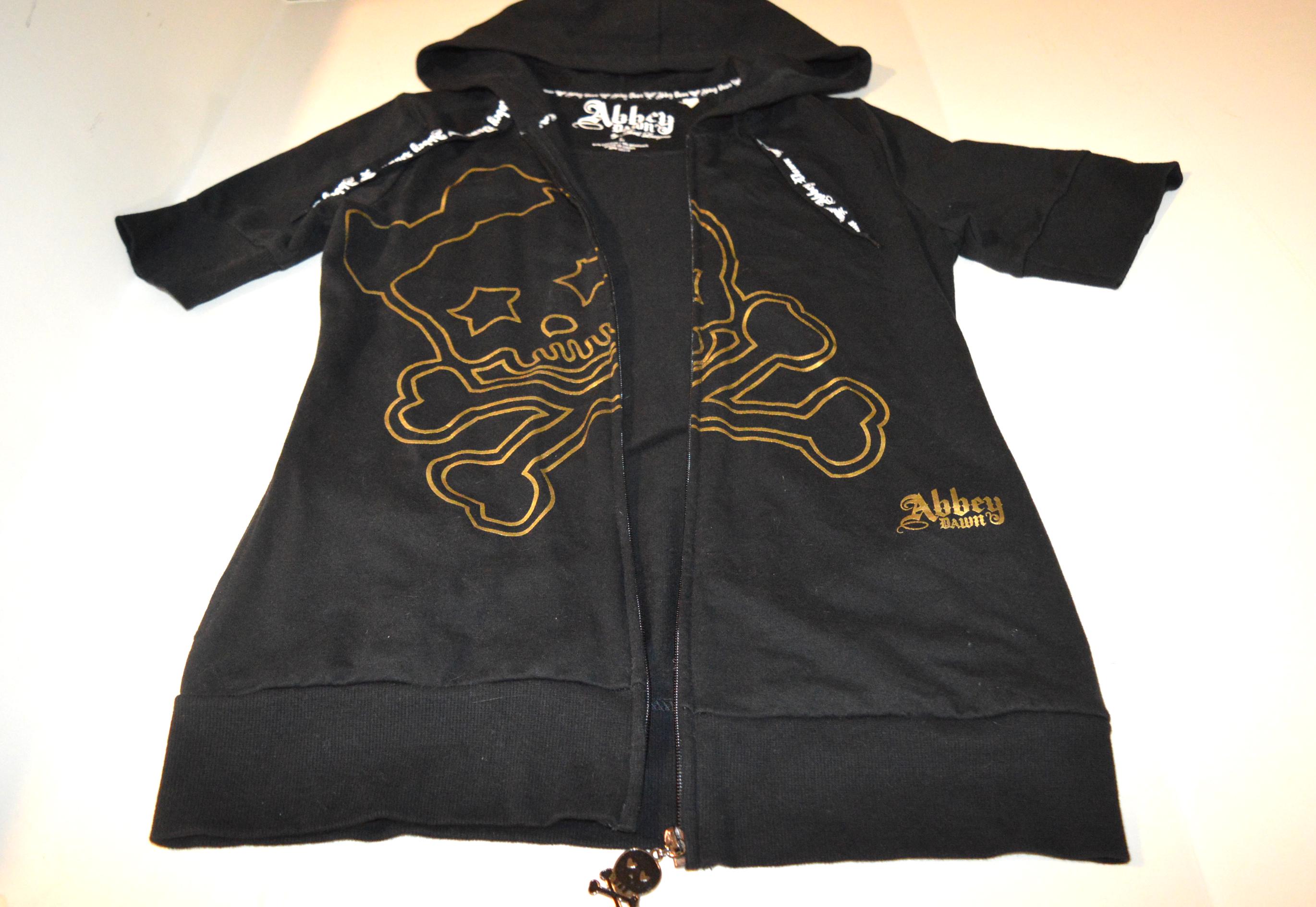 Abbey Dawn Full Zip Gold Skull Black Hoodie - Short Sleeve, Avril