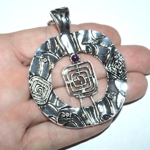 Tribal Medallion Shower Curtain Hooks, Set of 12 - XL Ancient Spirals Hammered Antique Silver
