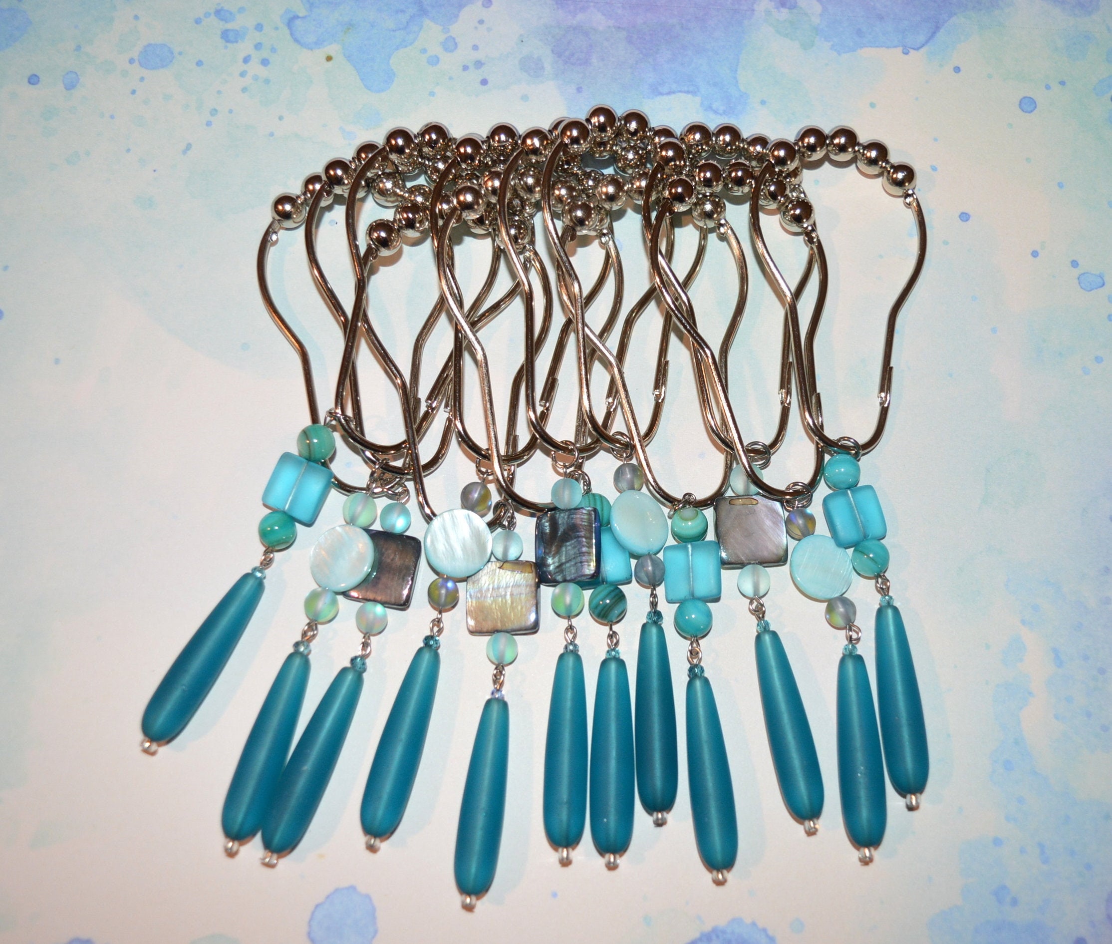 Teal Sea Glass Shower Curtain Hooks Set of 12 Peacock Blue Etsy