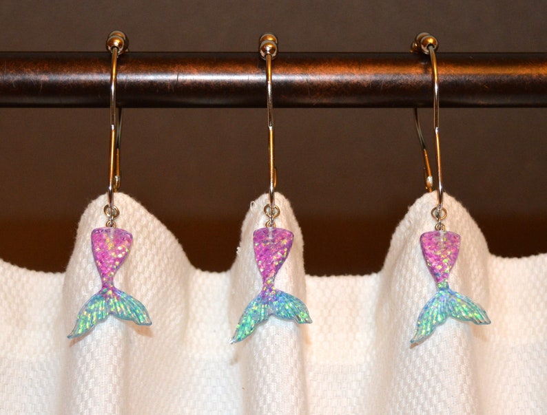 Mermaid Tail Shower Curtain Hooks Set of 12 GLITTER Color Etsy