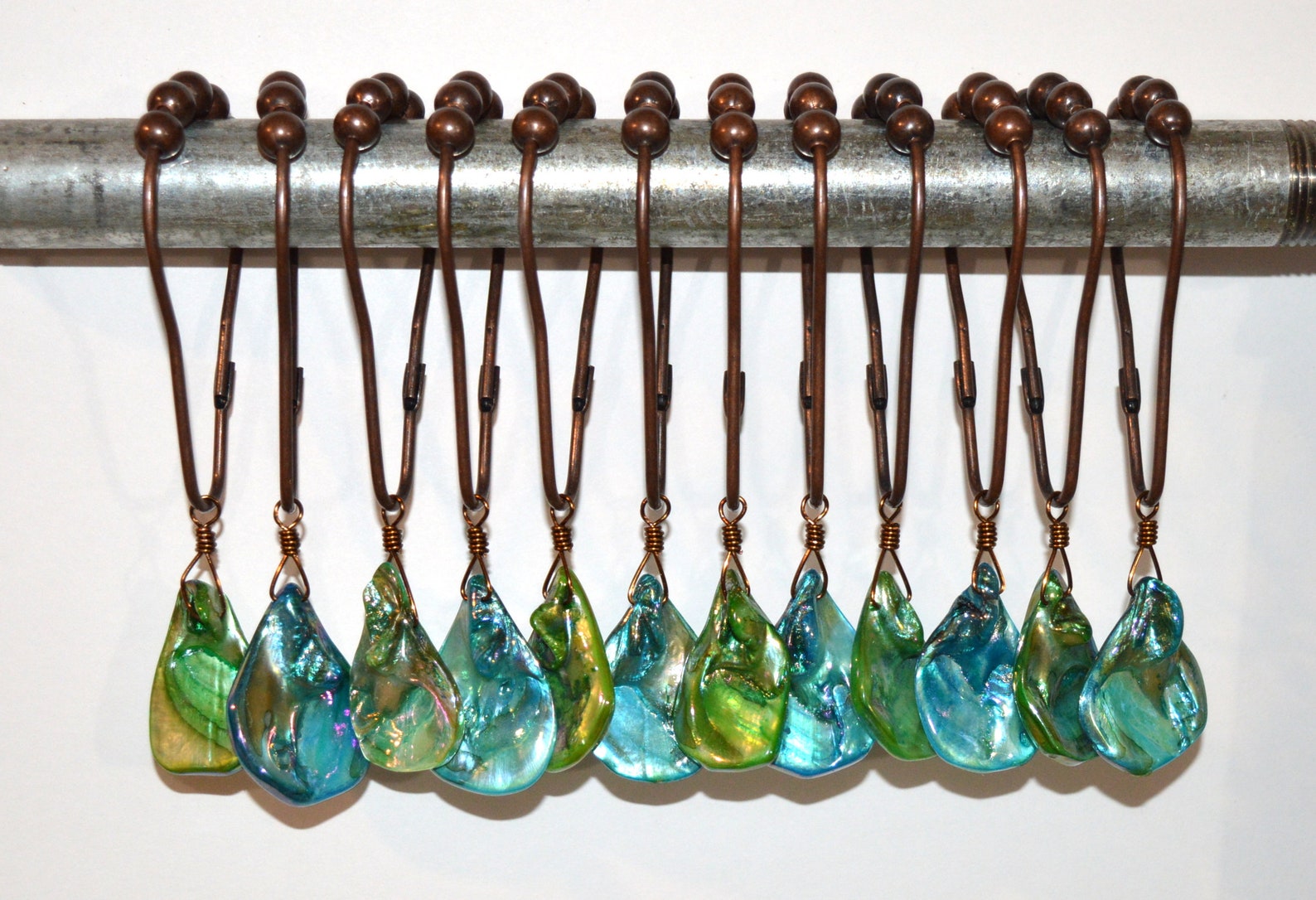 Sea Shell Shower Curtain Hooks Iridescent Aqua Blue or Green Etsy