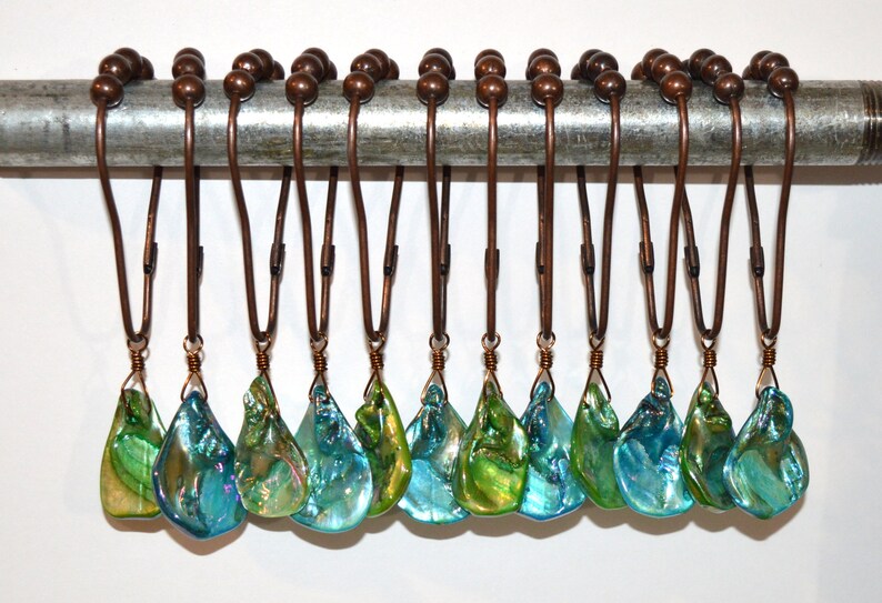 Sea Shell Shower Curtain Hooks Iridescent Aqua Blue or Green - Etsy