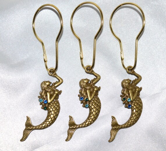 Mermaid Shower Curtain Hooks Antique Bronze Swarovski Etsy