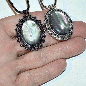 Black Lip Shell Shower Curtain Hooks, Opalescent Swirl Synthetic Cabochon, Set of 12, Silver Gold Bronze or Black Frame & Roller Ball Rings