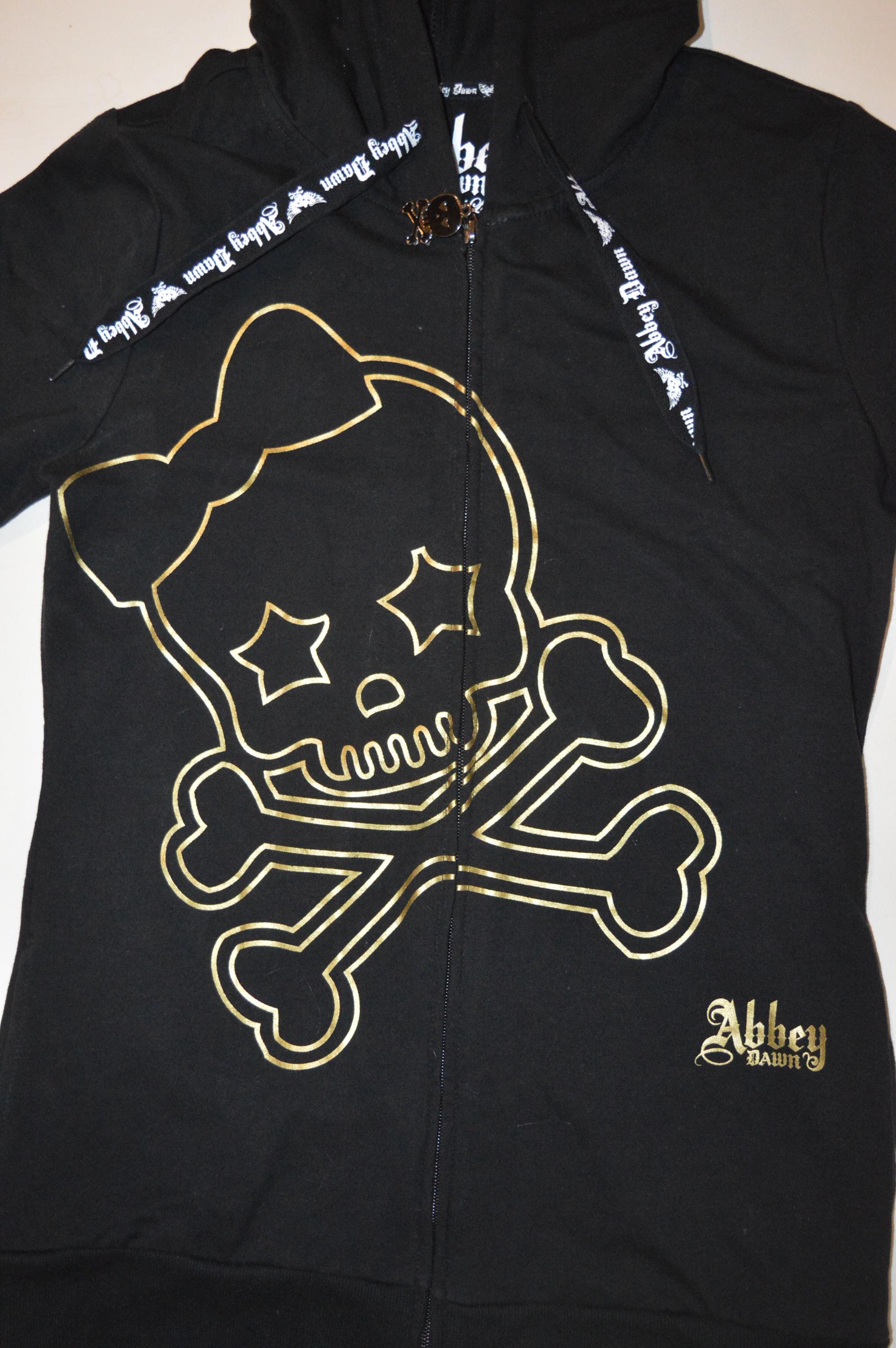 Abbey Dawn Full Zip Gold Skull Black Hoodie - Short Sleeve, Avril