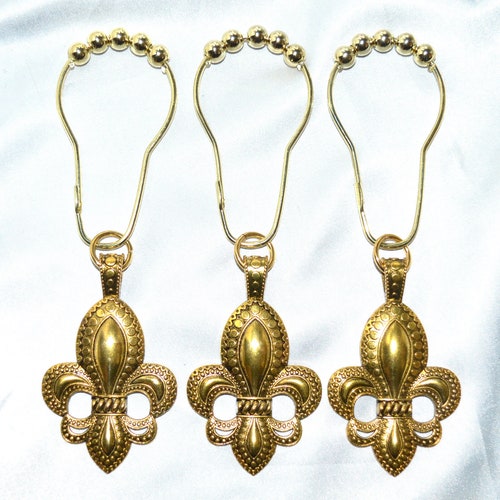 Fleur De Lis Shower Curtain Hooks Set of 12 XL Antique Etsy