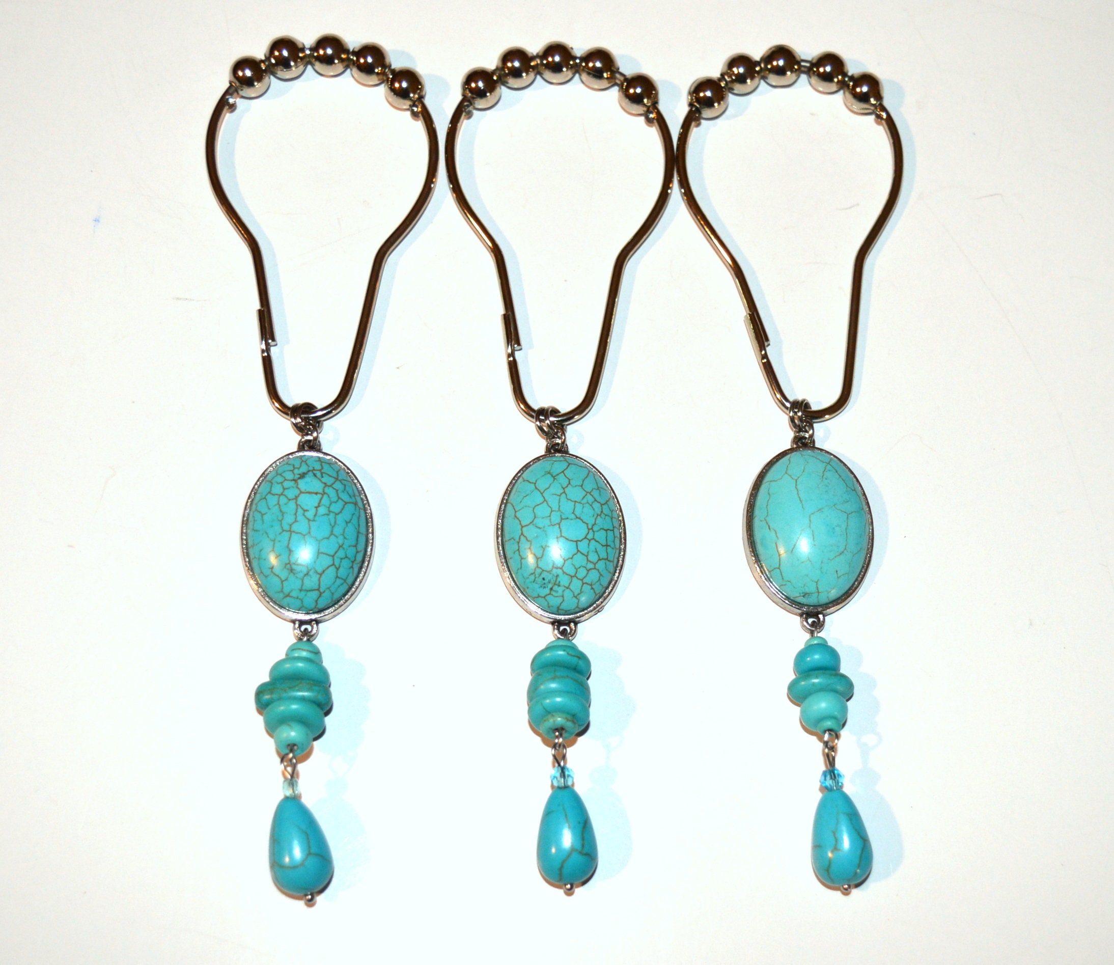 Turquoise Shower Curtain Hooks Set of 12 Turquoise Blue Dyed Etsy