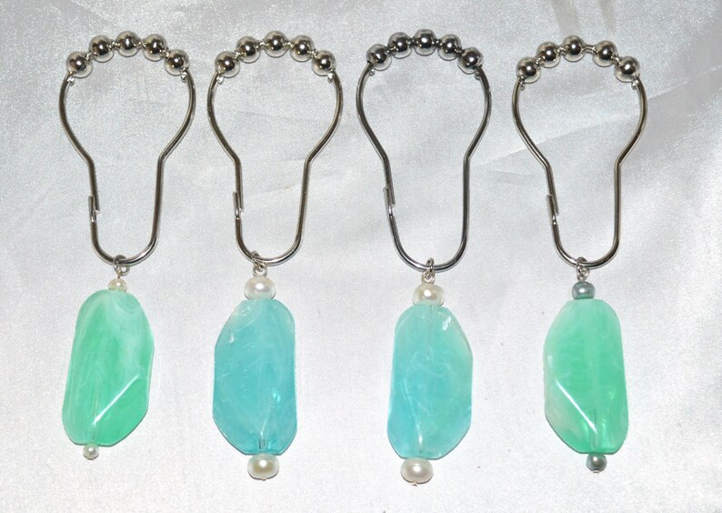 Ocean Shower Curtain Hooks Acrylic Marbled Faux Sea Glass Image 0