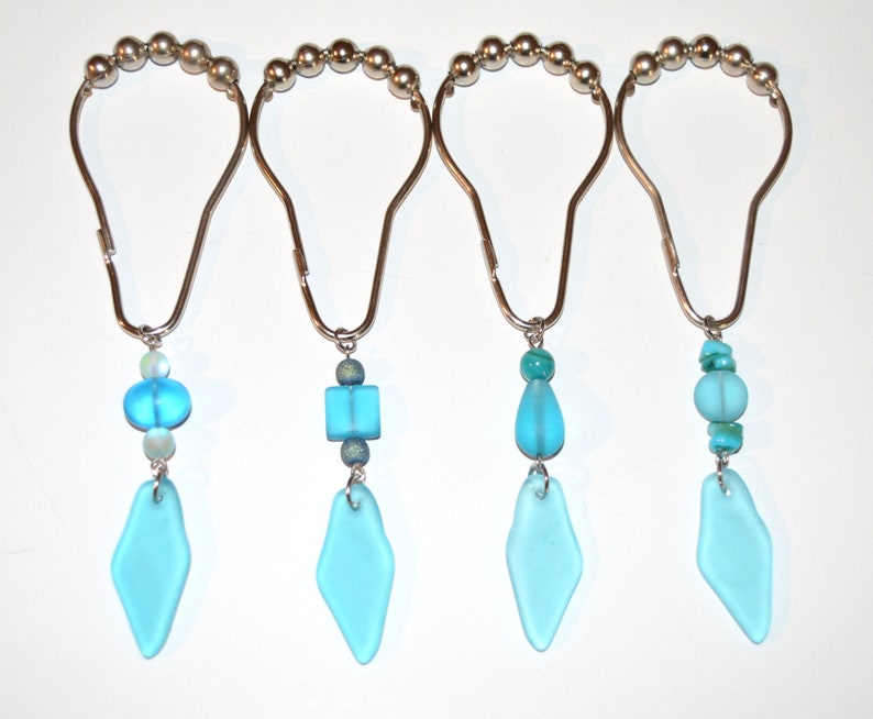 Aqua Blue Sea Glass Shower Curtain, Opal Gemstone Shower Curtain
