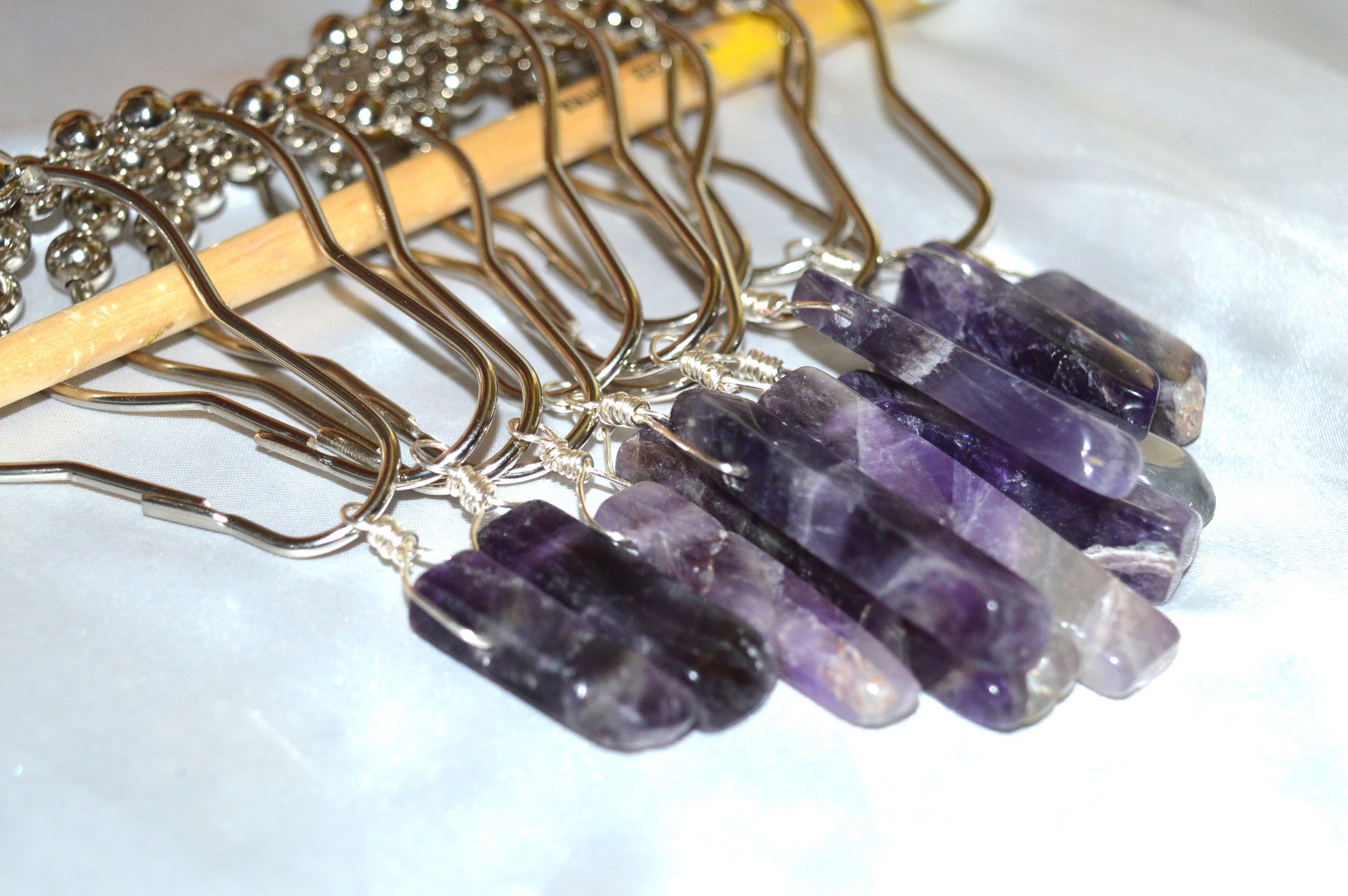 Amethyst Shower Curtain Hooks Set Of 12 Silver Wire Wrapped Etsy