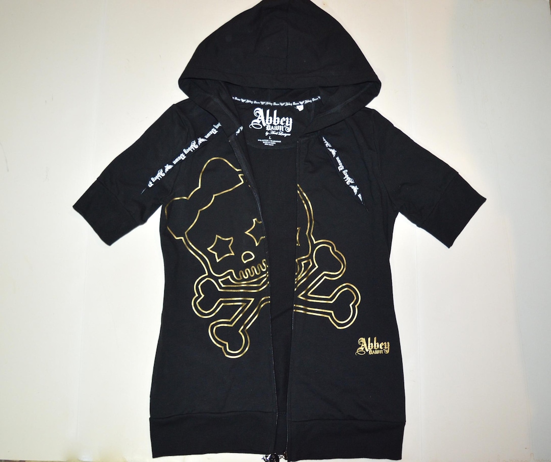 Abbey Dawn Full Zip Gold Skull Black Hoodie - Short Sleeve, Avril
