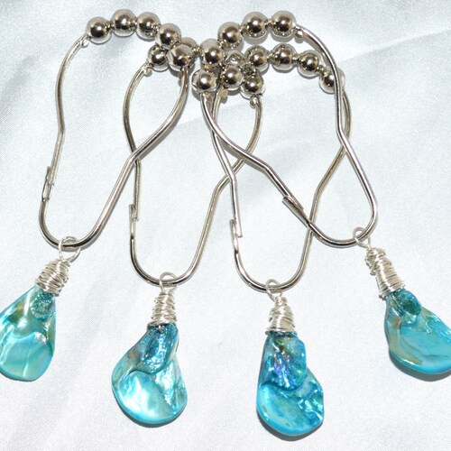 Shell Shower Curtain Hooks Wire Wrapped Teardrop Seashell Etsy